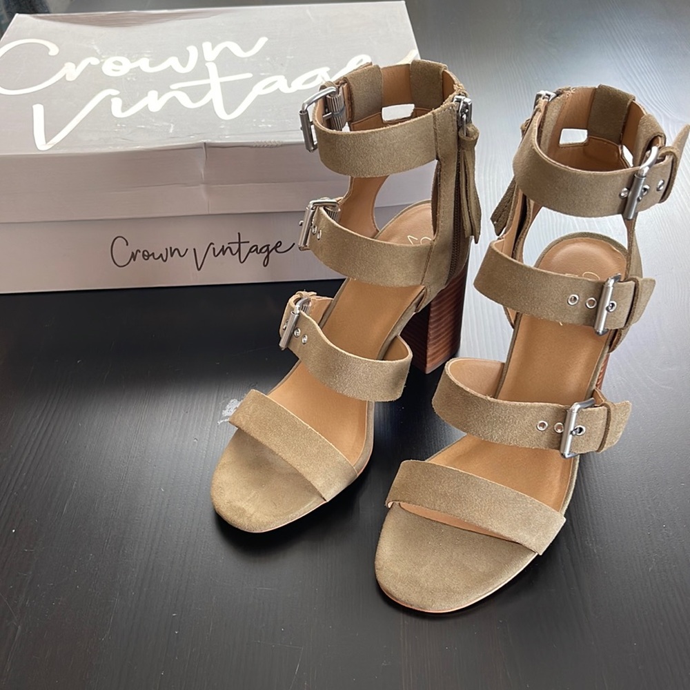 Crown Vintage Suede Leather High Heel Sandals 7.5